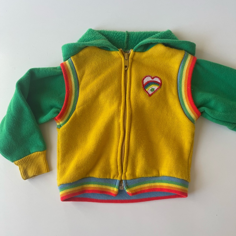 Vintage toddler color block rainbow zip hoodie hooded sweatshirt - 12 months